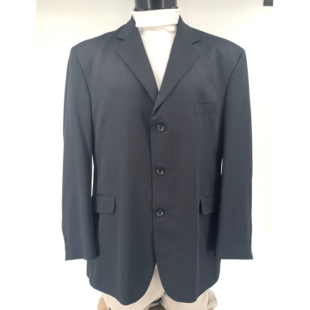 J. FERRAR Black Single Breast 3 Button Closure Polyester Men's‎ Blazer Size 44R